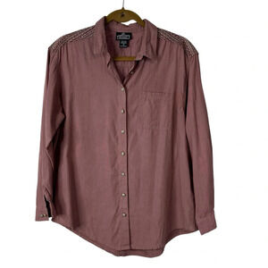 Angie Shirt Women's Small Embroidered Dusty Rose Pink Boho